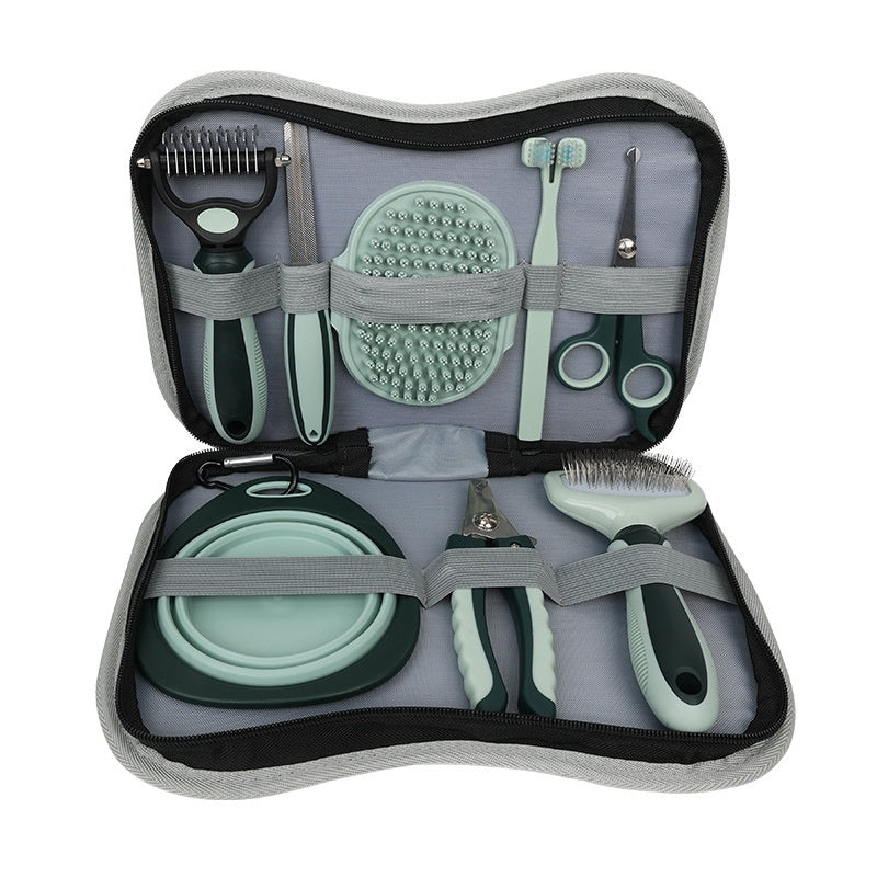 HKM-6868797 Pet Grooming Tool Set with Scissors, Comb, Needle, and Bath Brush