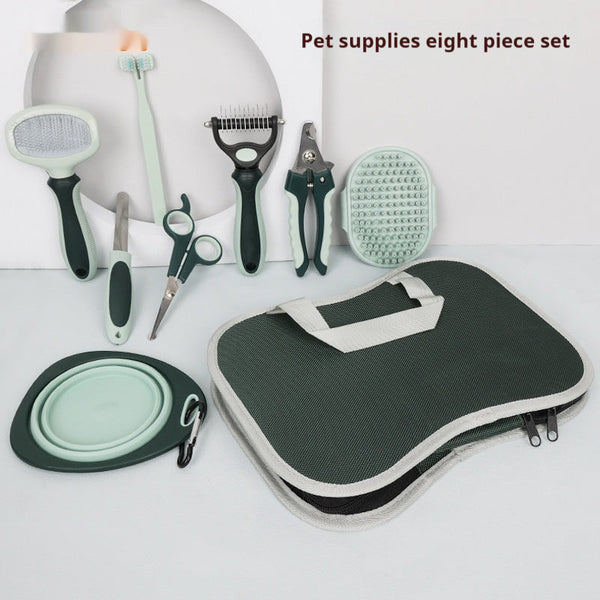 HKM-6868797 Pet Grooming Tool Set with Scissors, Comb, Needle, and Bath Brush