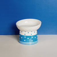 HKM-6870973 Tall Ceramic Polka Dot Cat Bowl Set - Blue and Pink Design, 2-Pack