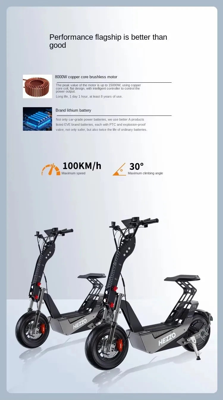 HKM-687123 8000W 72V 50Ah Electric Scooter - 150km Range, 100km/h Max Speed, 16 Inch Off-Road Tires, Foldable, Waterproof