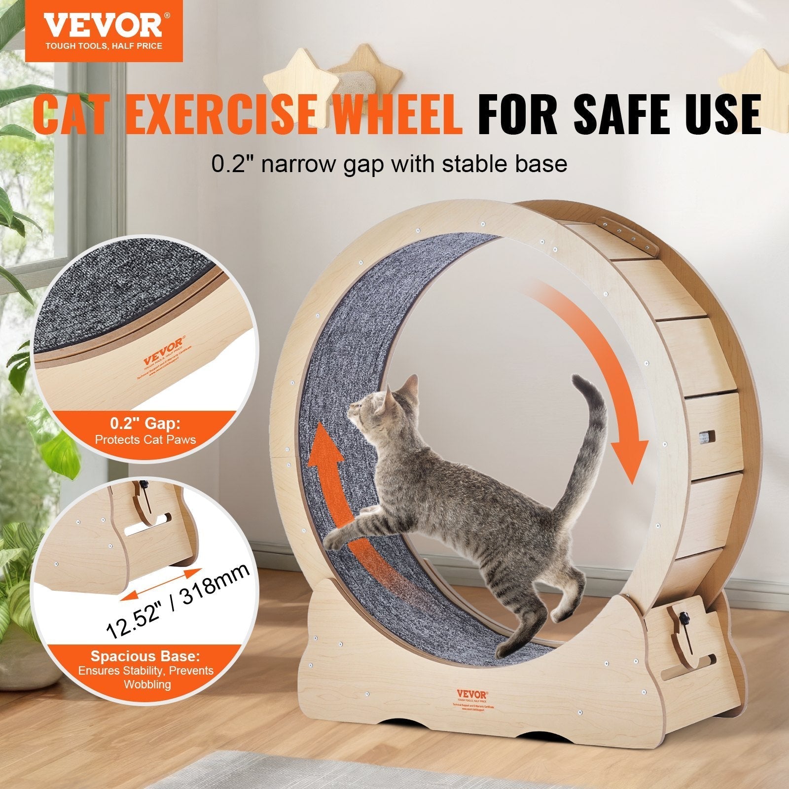 HKM-6871613 Large Cat Exercise Wheel for Indoor Use - Solid Wood Design, Quiet Operation, Supports Cats Up to 13 lbs