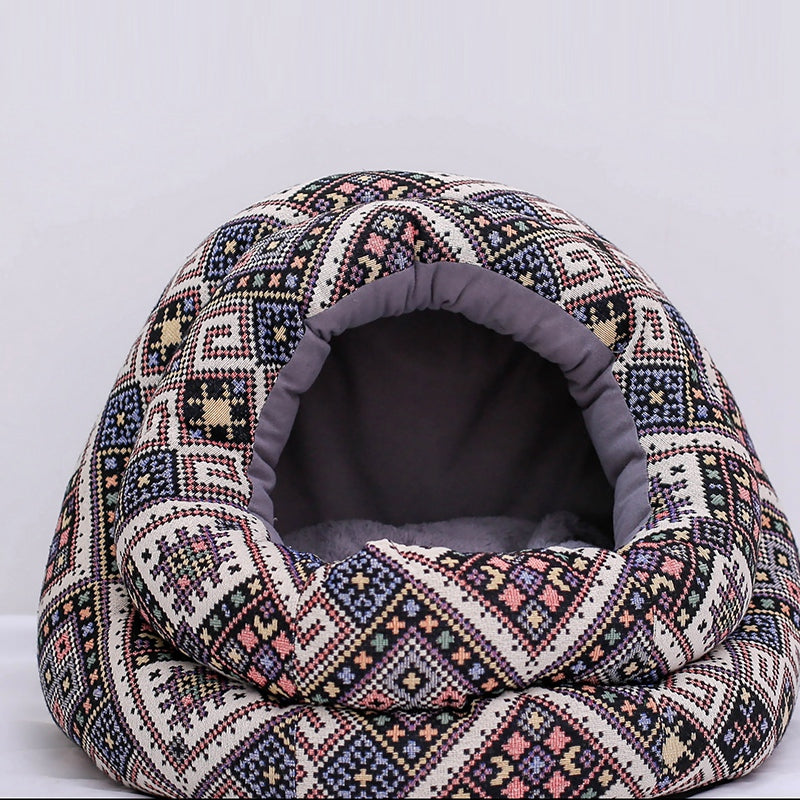 HKM-6874813 Cozy Flannel and Fluff Nest Bed for Small Dogs and Cats - Multiple Sizes Available