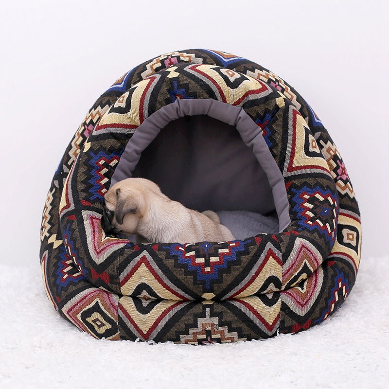 HKM-6874813 Cozy Flannel and Fluff Nest Bed for Small Dogs and Cats - Multiple Sizes Available