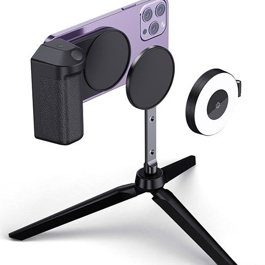 HKM-687507 Folding LED Mobile Phone Fill Light with Magnetic Suction and Tripod, Three Color Temperatures, Wireless Design