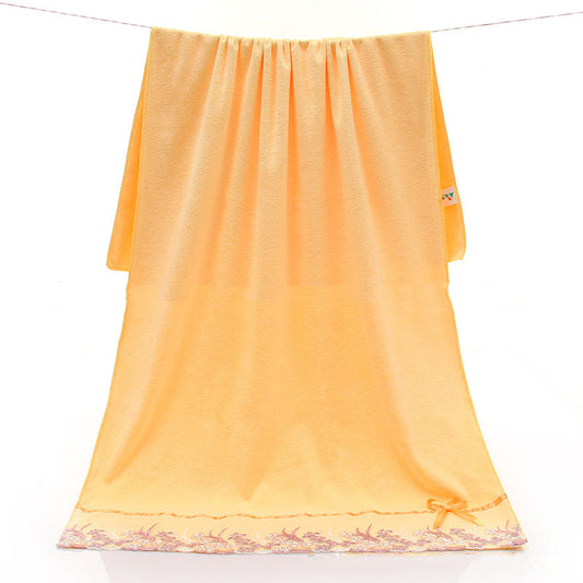 HKM-687507 Lace Edge Bath Towel Set in Microfiber - Yellow & Beige, 70x140 cm
