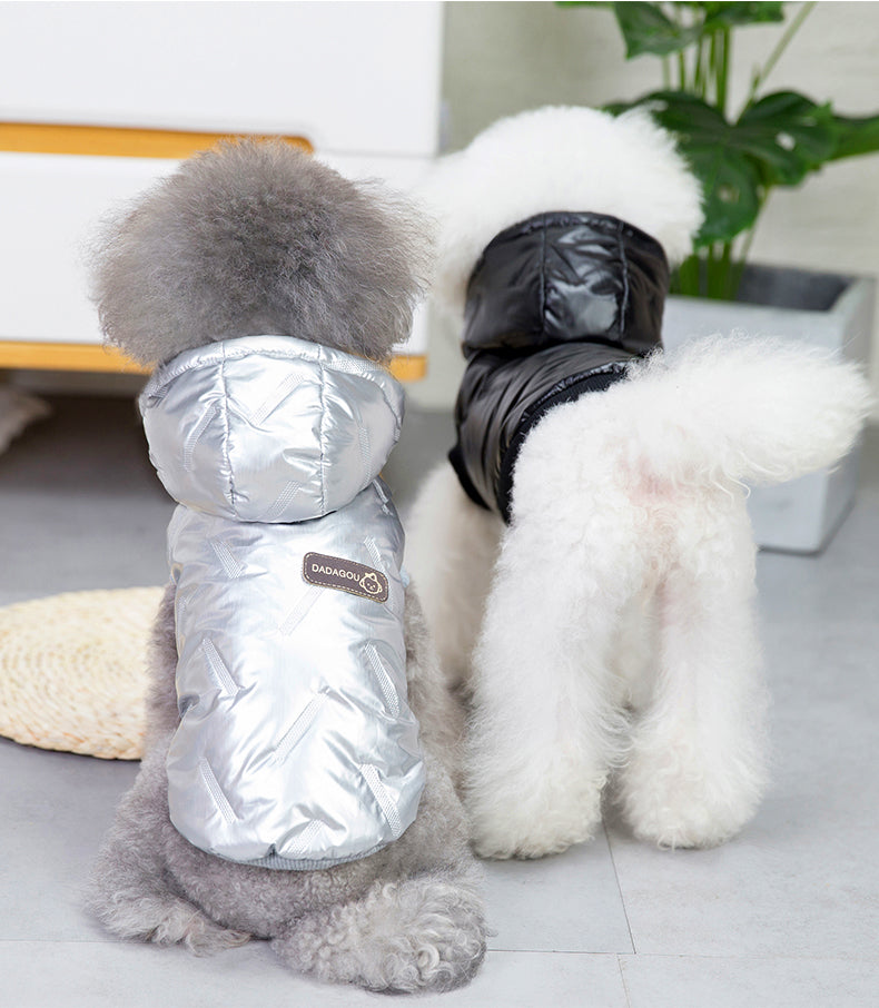 HKM-6875197 Warm Cotton Four-Legged Winter Coat for Puppies in Silver and Black