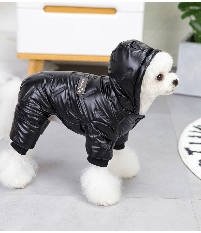 HKM-6875197 Warm Cotton Four-Legged Winter Coat for Puppies in Silver and Black