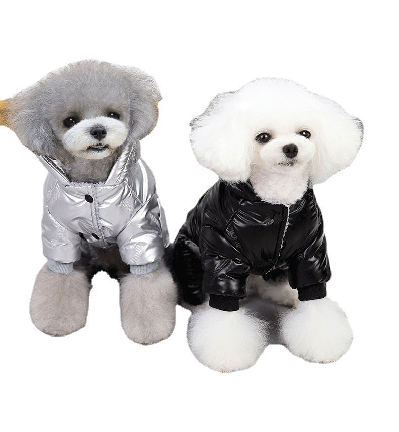 HKM-6875197 Warm Cotton Four-Legged Winter Coat for Puppies in Silver and Black