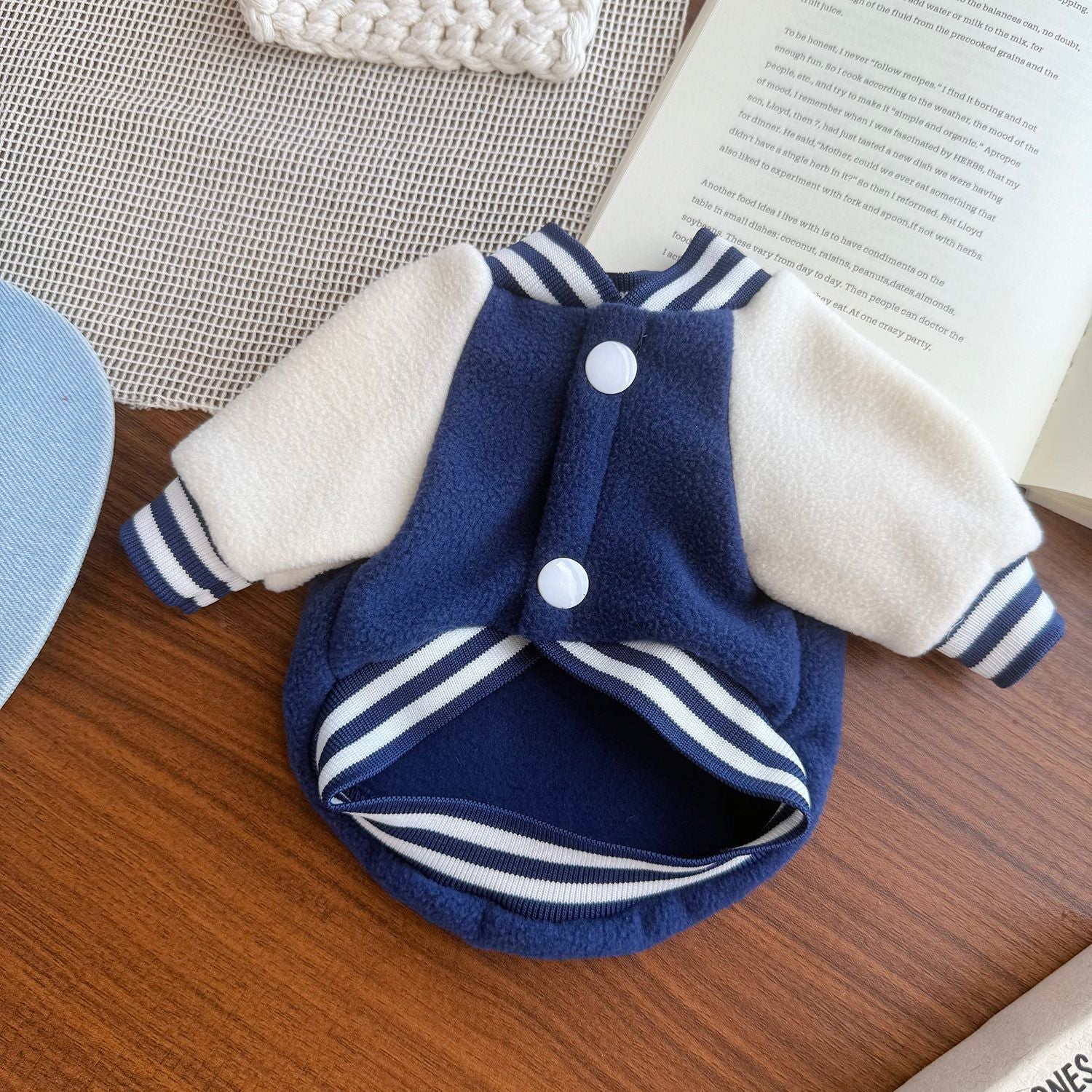 HKM-6876349 Windproof Thickened Fleece Baseball Jacket for Pets - Unisex in Navy Blue and Red, Multiple Sizes Available