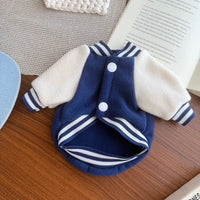 HKM-6876349 Windproof Thickened Fleece Baseball Jacket for Pets - Unisex in Navy Blue and Red, Multiple Sizes Available