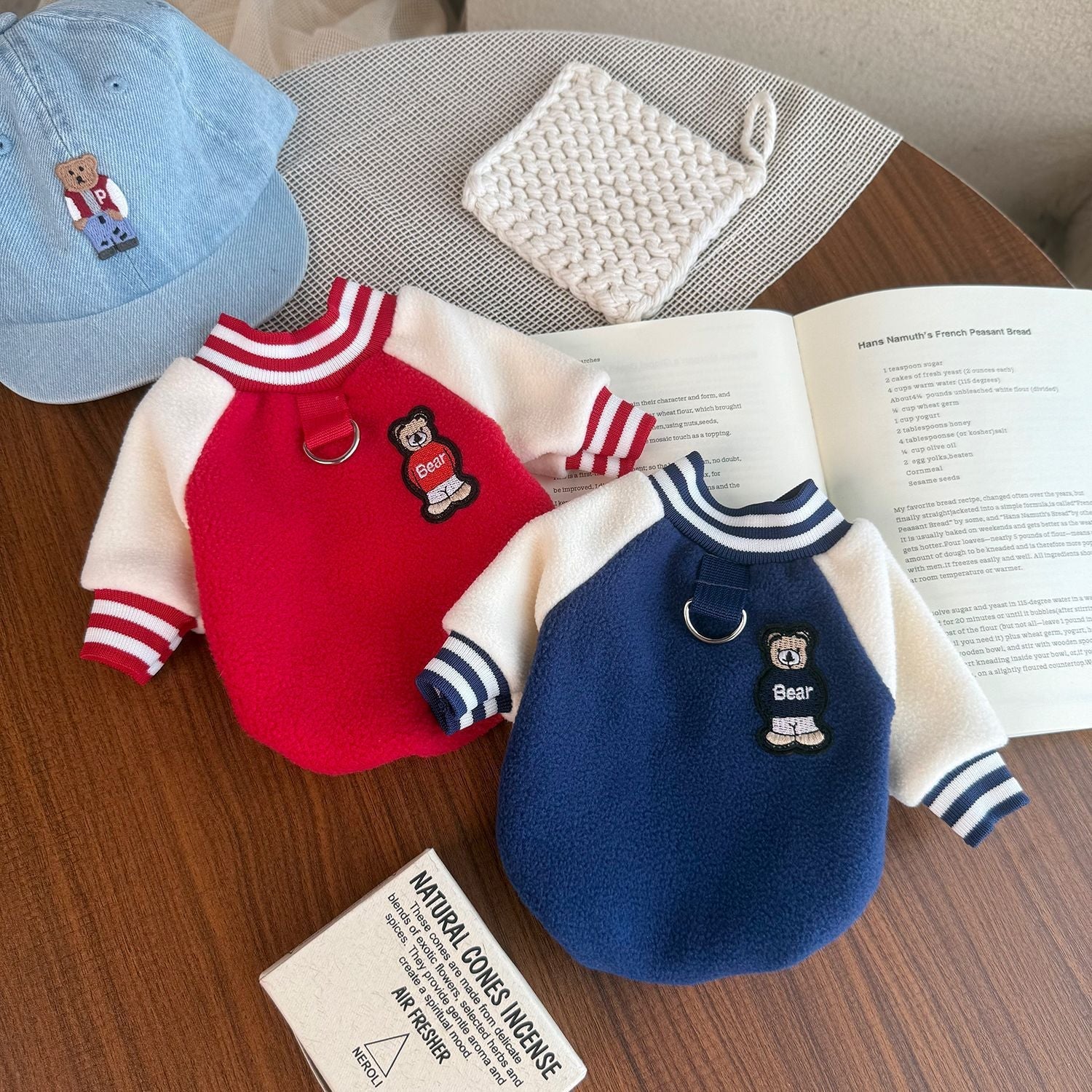 HKM-6876349 Windproof Thickened Fleece Baseball Jacket for Pets - Unisex in Navy Blue and Red, Multiple Sizes Available