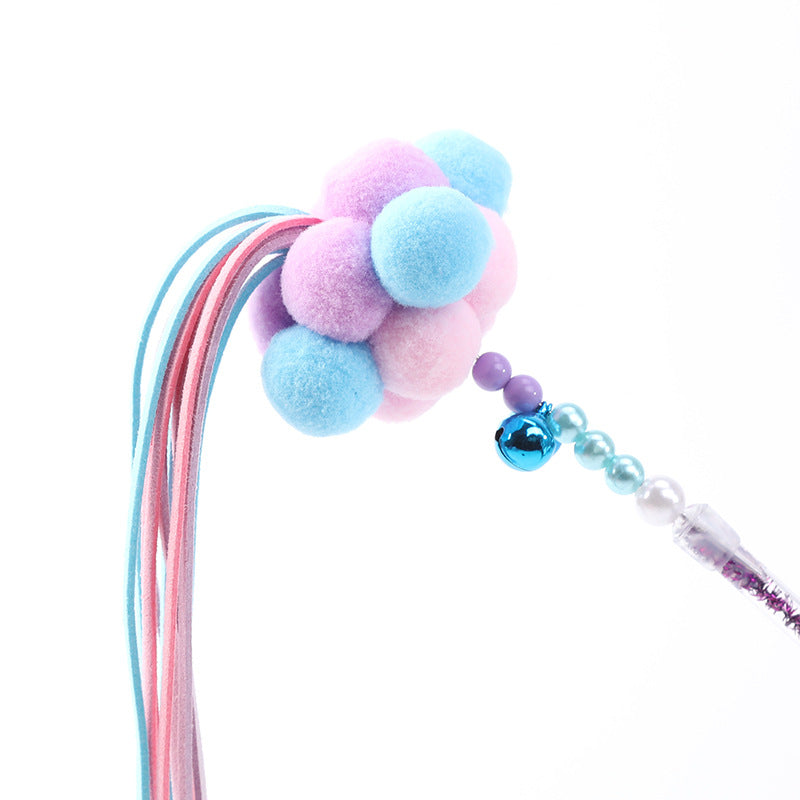 HKM-6877373 Handmade Plush Cat Feather Pompon Toy - Available in Large and Small Sizes