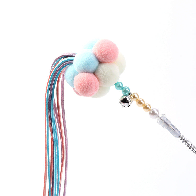HKM-6877373 Handmade Plush Cat Feather Pompon Toy - Available in Large and Small Sizes