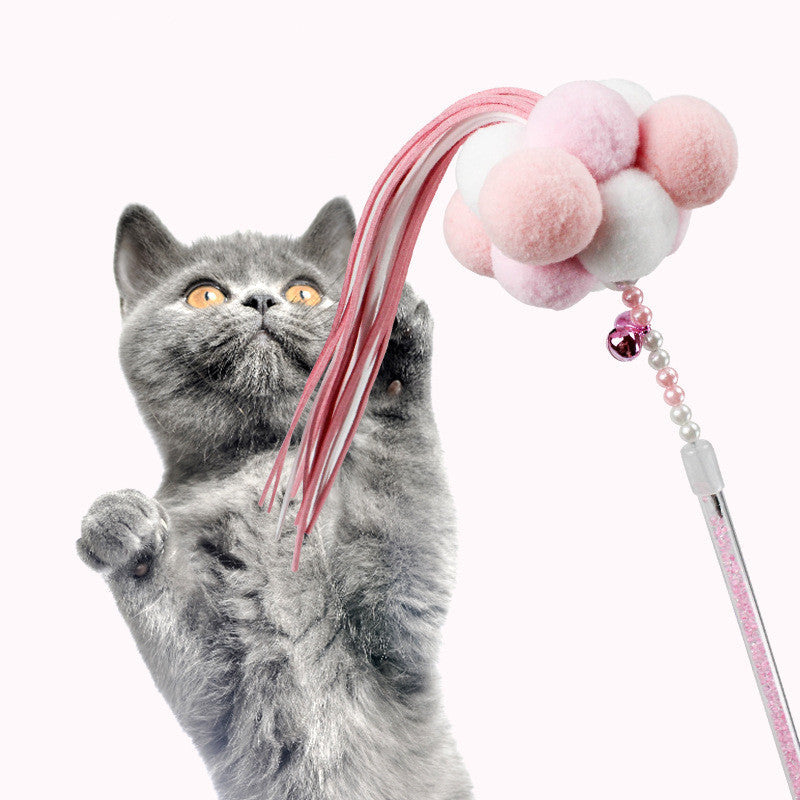 HKM-6877373 Handmade Plush Cat Feather Pompon Toy - Available in Large and Small Sizes