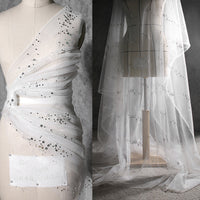 HKM-687763 Irregular Sequin Mesh See-Through Hanfu Fabric - 100% Polyester, White, 155cm Wide, 0.5m Length