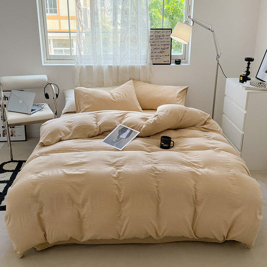 HKM-687763 Solid Color Super Soft Washed Cotton Four-Piece Bed Set - Multiple Sizes Available
