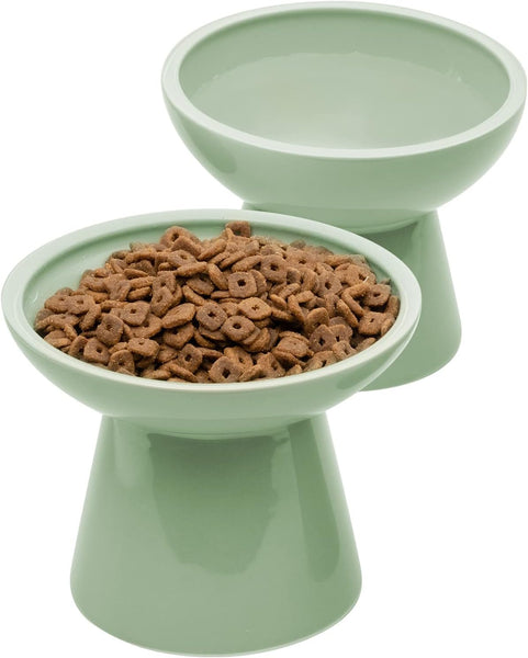 HKM-6878013 Elevated Ceramic Cat Food and Water Bowls, Whisker-Friendly Design, Lead and Cadmium Free