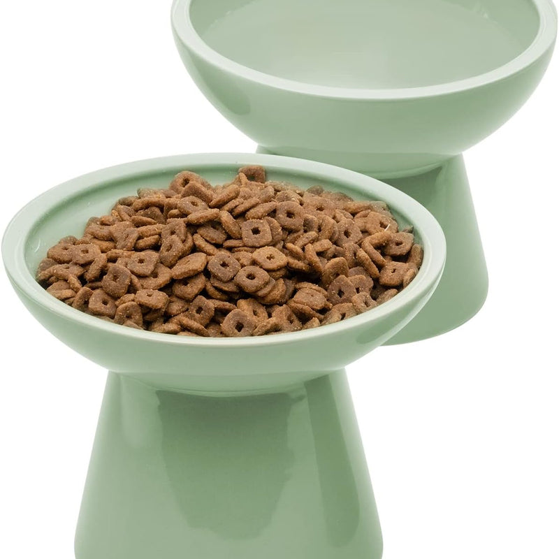 HKM-6878013 Elevated Ceramic Cat Food and Water Bowls, Whisker-Friendly Design, Lead and Cadmium Free