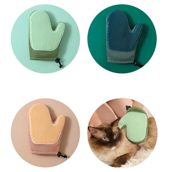 HKM-687827 2-in-1 Floating Pet Grooming Gloves for Dog and Cat Hair Removal and Bath Massage - Blue, Pink, Green