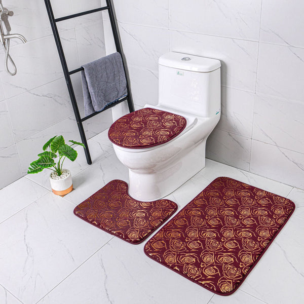 HKM-687827 Three-Piece Non-Slip Carpet Mat Set for Bathroom and Doorway in Multiple Colors