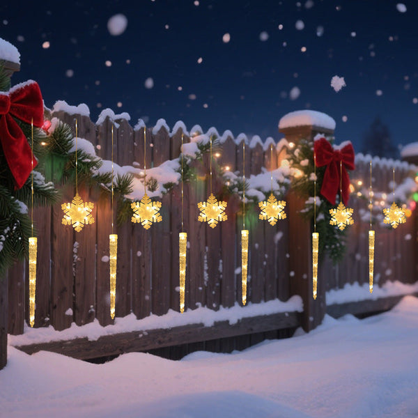 HKM-687891 Christmas Icicle Snowflake Light String - Warm White, Colorful, or White Light with 8 Modes