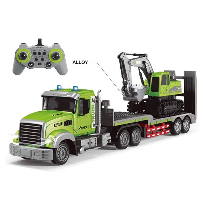 HKM-687891 Dual Control 11CH RC Semi-Trailer Truck & Excavator Toy Set - 1:12 Scale, 2.4GHz, Ready-to-Go