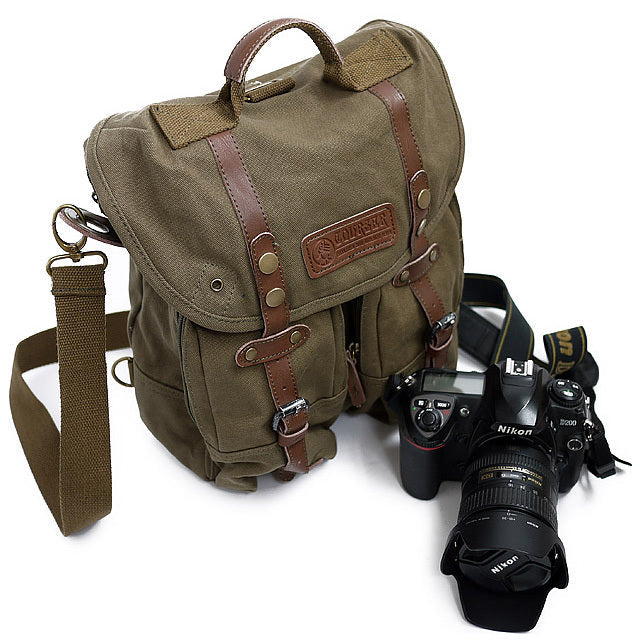 HKM-687955 Casual Brown Canvas SLR Camera Shoulder Bag