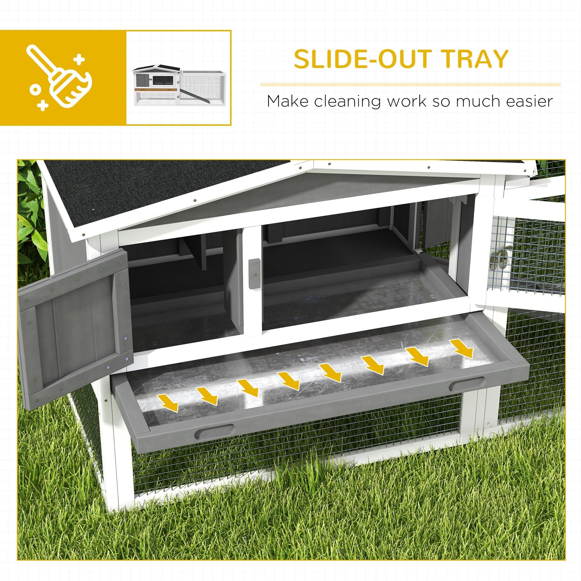 HKM-6880189 2-Story Large Rabbit Hutch with Removable Tray, Waterproof Roof, and Detachable Run for Small Animals