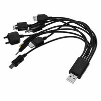 HKM-688147 10-in-1 USB Charging Cable for Various Mobile Phones and Devices, 25.5 cm Length, Black