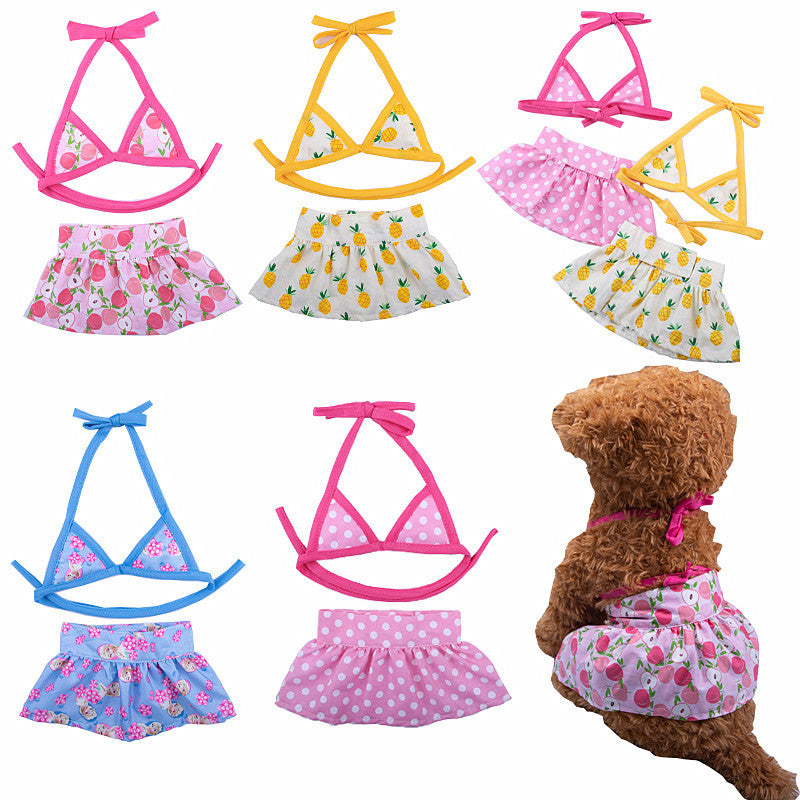 HKM-6882109 Summer Dog Bikini Suit - Pink Dots, Pineapple & Peach - Sizes XS to L