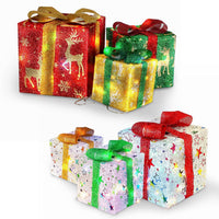 HKM-688211 Set of 3 Christmas Lighted Gift Boxes with 50 LED Lights, Waterproof, Battery Powered, Remote Control, 8 Lighting Modes for Indoor and Outdoor Decor