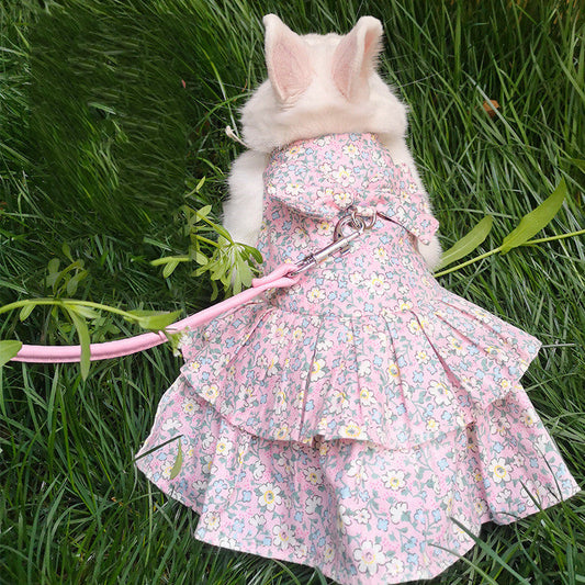 HKM-6882877 Cute Floral Skirt Costume for Cats, Kittens, and Small Rabbits - Cotton, Various Colors and Sizes