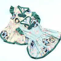 HKM-6883901 Retro Chinese Style Pet Dress for Dogs - Summer Skirt in Oil Paper Umbrella Green and Beige, Available in Sizes S to XXL