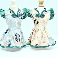 HKM-6883901 Retro Chinese Style Pet Dress for Dogs - Summer Skirt in Oil Paper Umbrella Green and Beige, Available in Sizes S to XXL