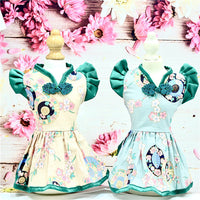 HKM-6883901 Retro Chinese Style Pet Dress for Dogs - Summer Skirt in Oil Paper Umbrella Green and Beige, Available in Sizes S to XXL