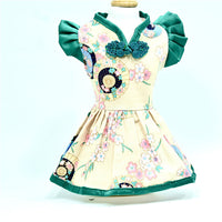 HKM-6883901 Retro Chinese Style Pet Dress for Dogs - Summer Skirt in Oil Paper Umbrella Green and Beige, Available in Sizes S to XXL