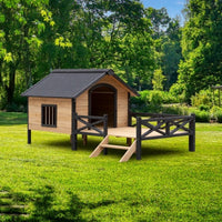 HKM-6885565 Outdoor Large Wooden Cabin Dog Kennel with Porch, Weatherproof Design and Easy Assembly