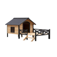 HKM-6885565 Outdoor Large Wooden Cabin Dog Kennel with Porch, Weatherproof Design and Easy Assembly
