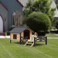 HKM-6885565 Outdoor Large Wooden Cabin Dog Kennel with Porch, Weatherproof Design and Easy Assembly