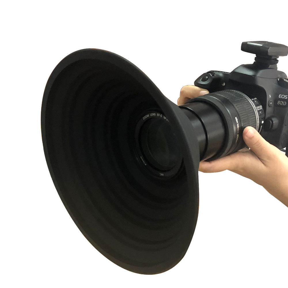 HKM-688659 SLR Camera Lens Hood - Anti-Reflective Silicone Cover, 21cm Diameter, Black