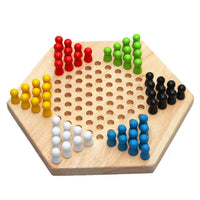 HKM-688659 Wooden Hexagon Star Checkers Game Set for Family Fun - Educational Table Game for Kids and Adults, 6 Colors