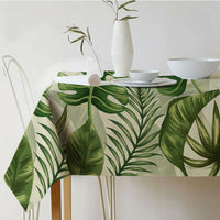 HKM-688915 Norse Style Green Plant Leaf Linen Tablecloth - Multiple Sizes Available