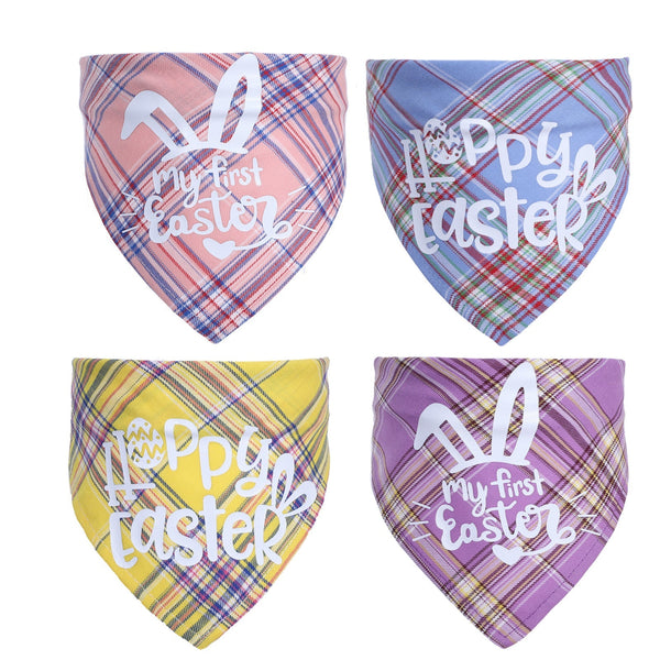 HKM-6889661 Cotton Triangle Towel for Pets with Letter Pattern, Suitable for Neck Circumference 20-42cm