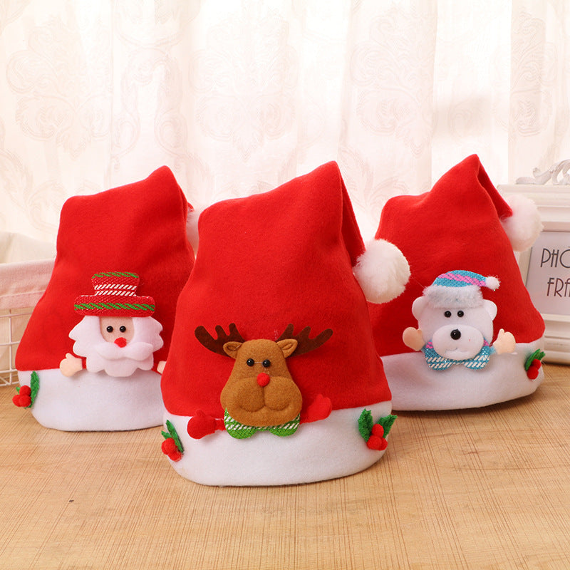 HKM-689043 Children's Christmas Hat in Felt and Coral Velvet - Elk, Snowman, Bear & More Styles