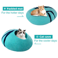 HKM-6892093 Cozy Blue Wool Pet Nest with Cat Hole - Soft and Warm Shelter for Small Pets