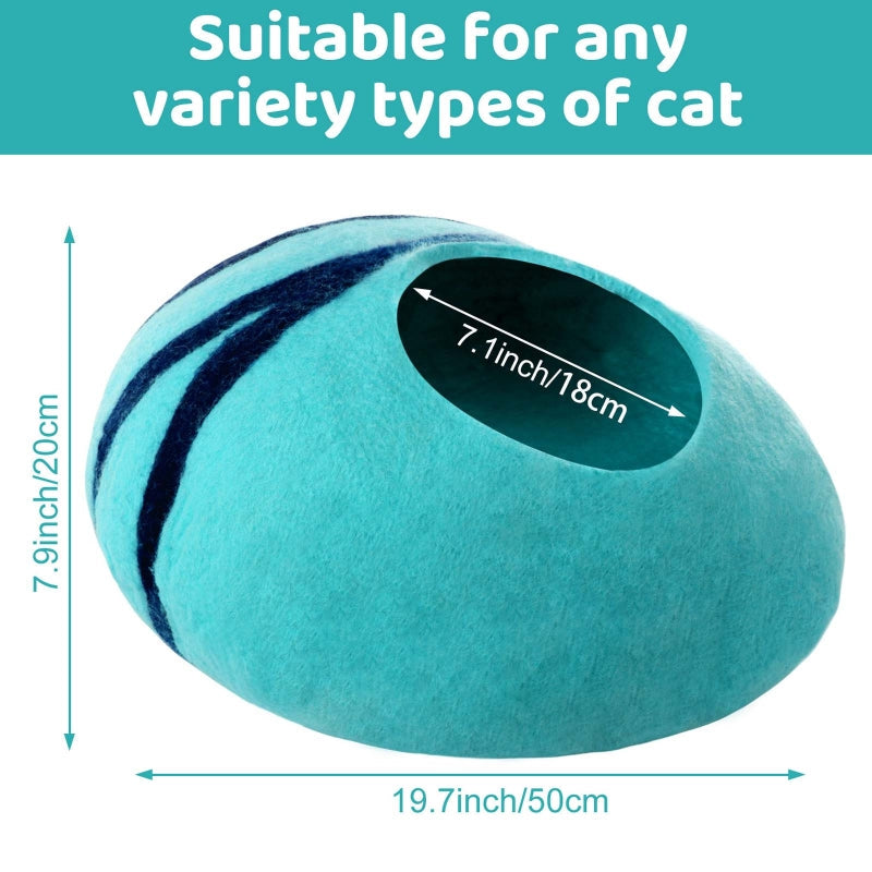 HKM-6892093 Cozy Blue Wool Pet Nest with Cat Hole - Soft and Warm Shelter for Small Pets