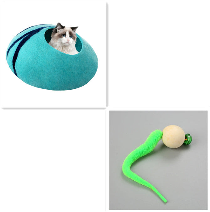 HKM-6892093 Cozy Blue Wool Pet Nest with Cat Hole - Soft and Warm Shelter for Small Pets