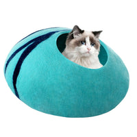 HKM-6892093 Cozy Blue Wool Pet Nest with Cat Hole - Soft and Warm Shelter for Small Pets