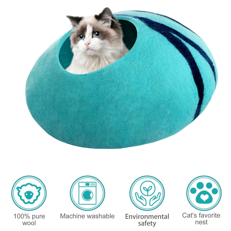 HKM-6892093 Cozy Blue Wool Pet Nest with Cat Hole - Soft and Warm Shelter for Small Pets
