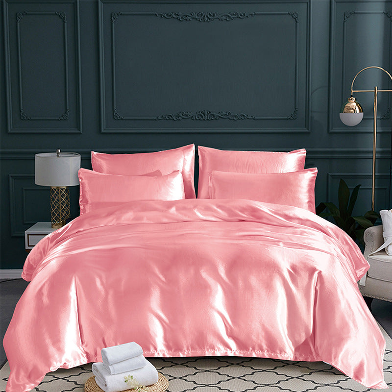 HKM-689235 Satin Three-Piece Quilt Cover and Pillowcase Set in Solid Colors